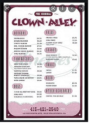 CLown Alley Menu
